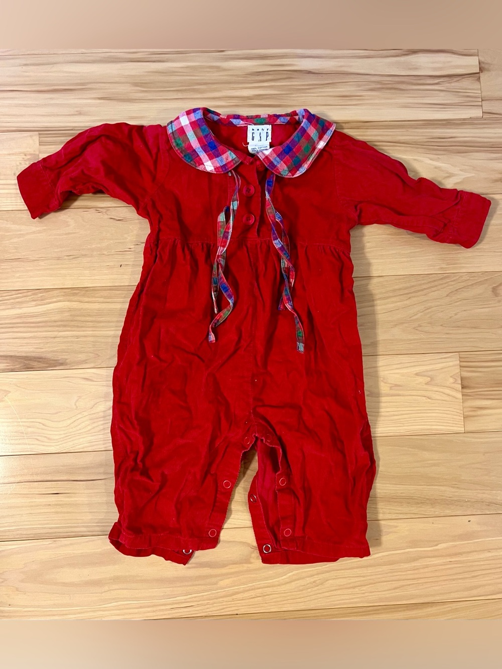 GAP Red One-Piece Romper with Plaid Collar
